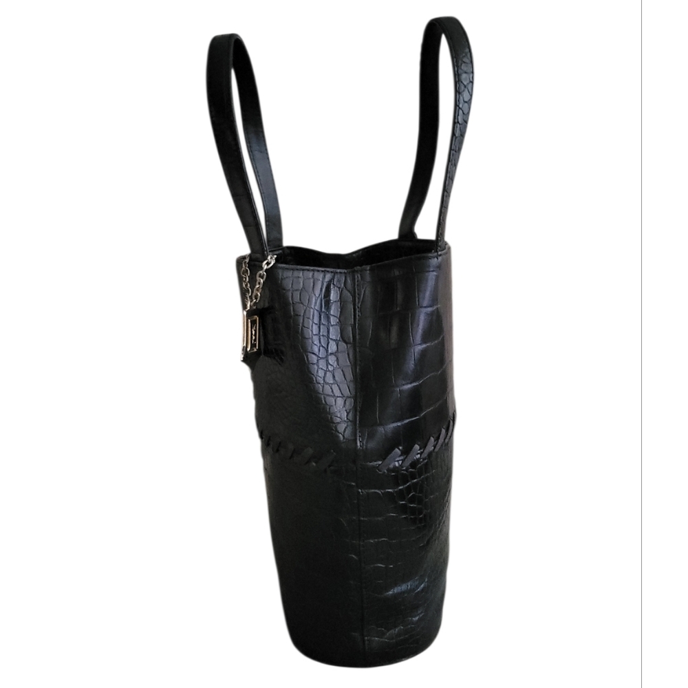 Yves Saint Laurent Black Leather Croc-Embossed Tote Bag - Picture 2 of 15